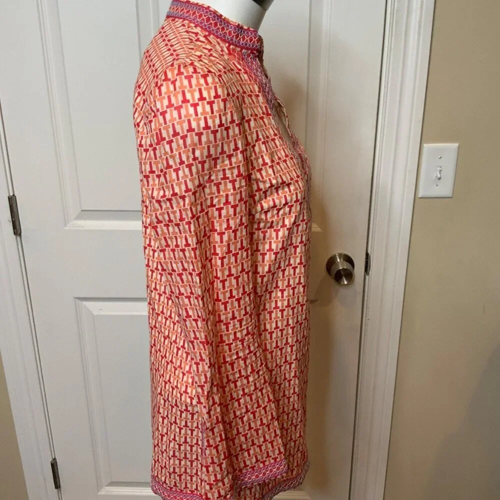 Tory Burch Pink Red T Embroidered Tunic Top, Size 2